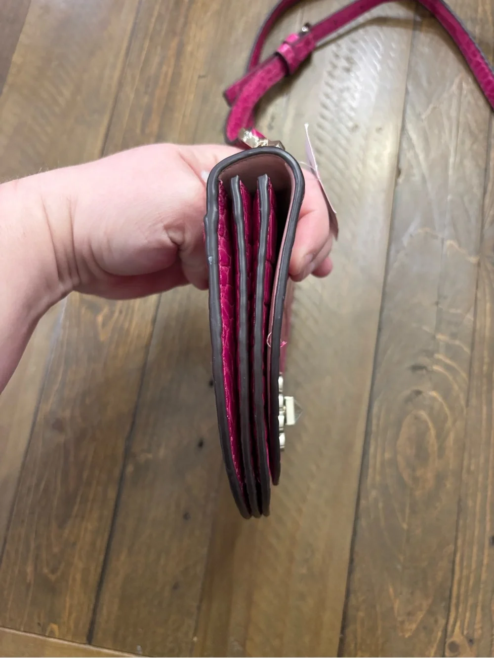Kate Spade Kaci Croco Flap Crossbody in “Cherry Pie”